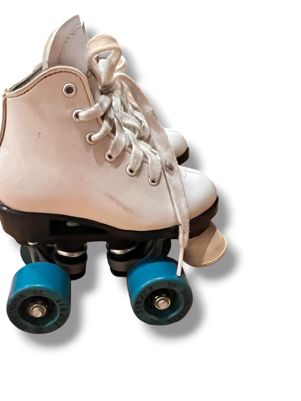 Vtg Dominion Marathon Lv Roller Skates Kids Sz 8 Retro White Teal Blue Wheels — image 5 of 8